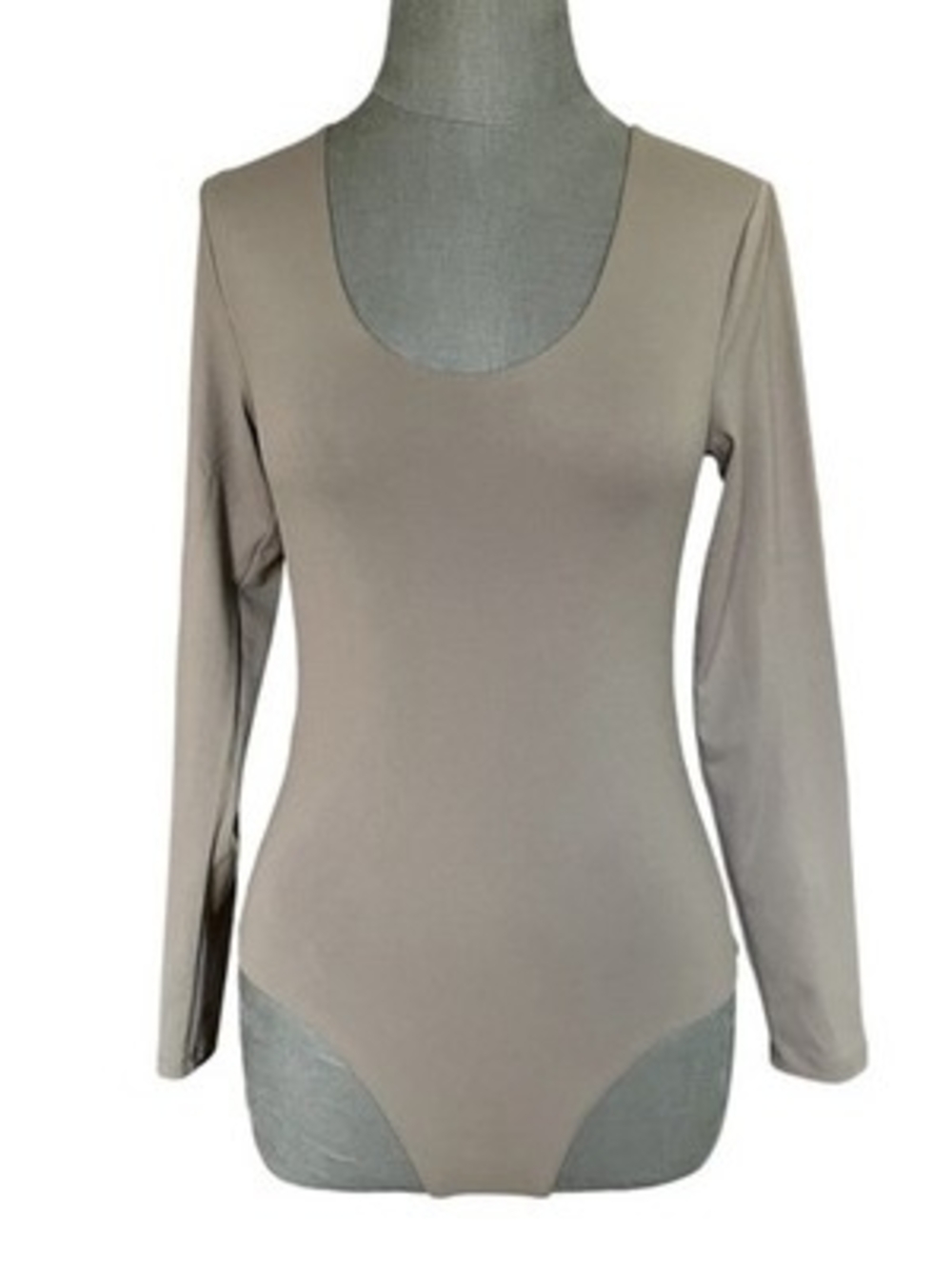 Nuuds Womens Size S Long Sleeve Scoop Neck Bodysuit Taupe Thong Style EXC